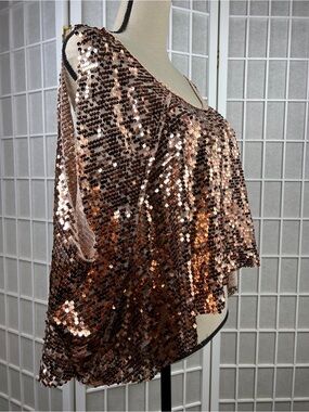 FP FREE PEOPLE Pink Rose Gold Sequin Open Back Party Festival Top
